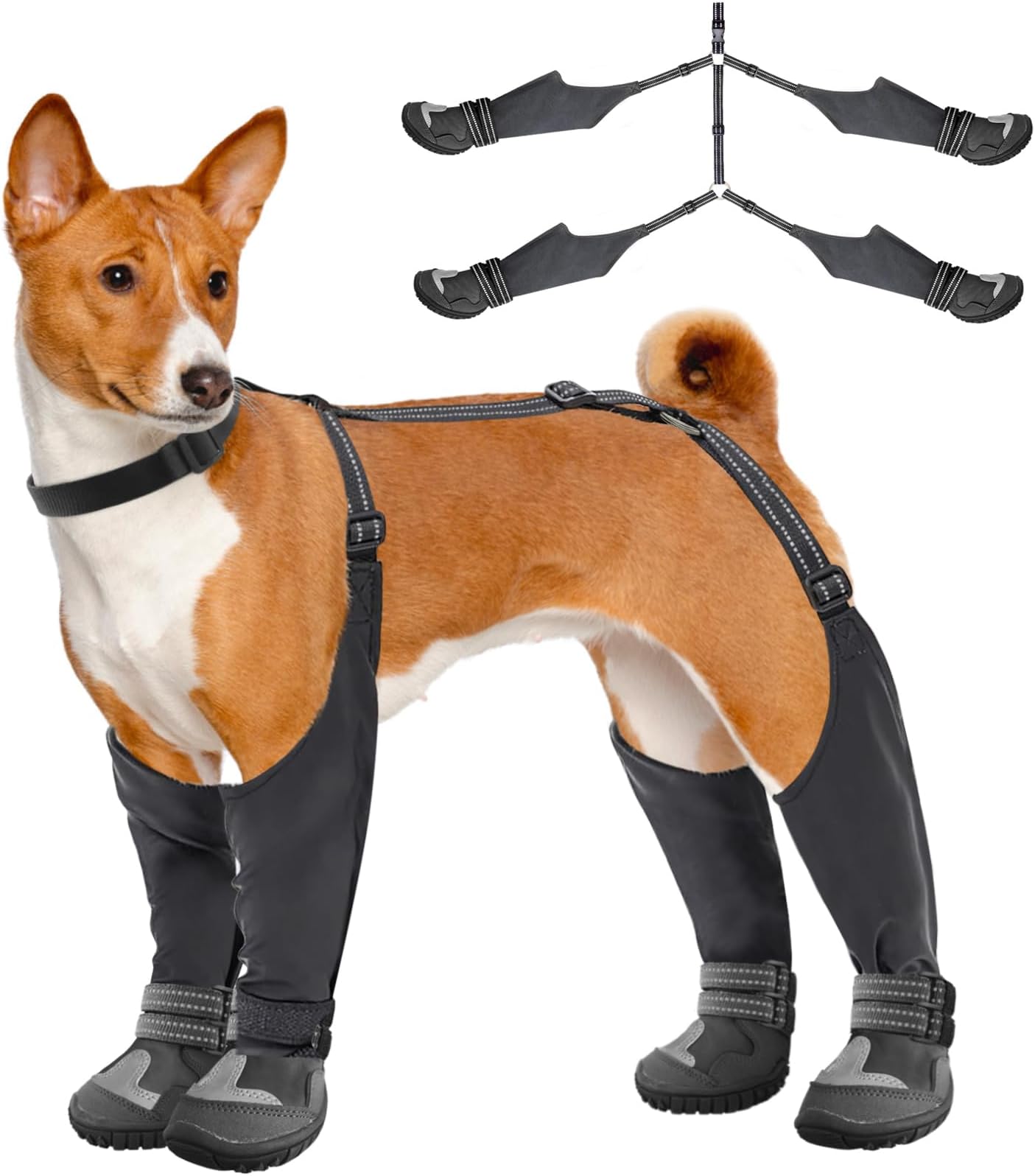 Dog Suspender Boots, Adjustable Suspender Boots for Dogs Winter Snow Rain Hiking Paws Protector