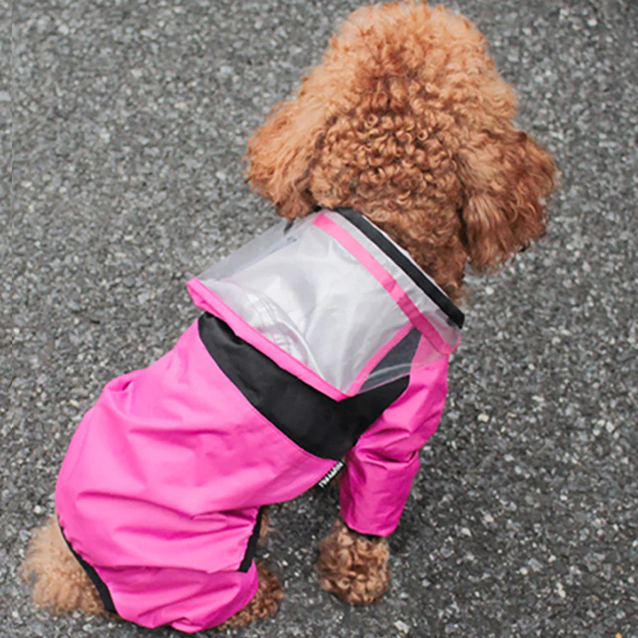 Waterproof Pet Dog Raincoat with Transparent Hooded Jumpsuit