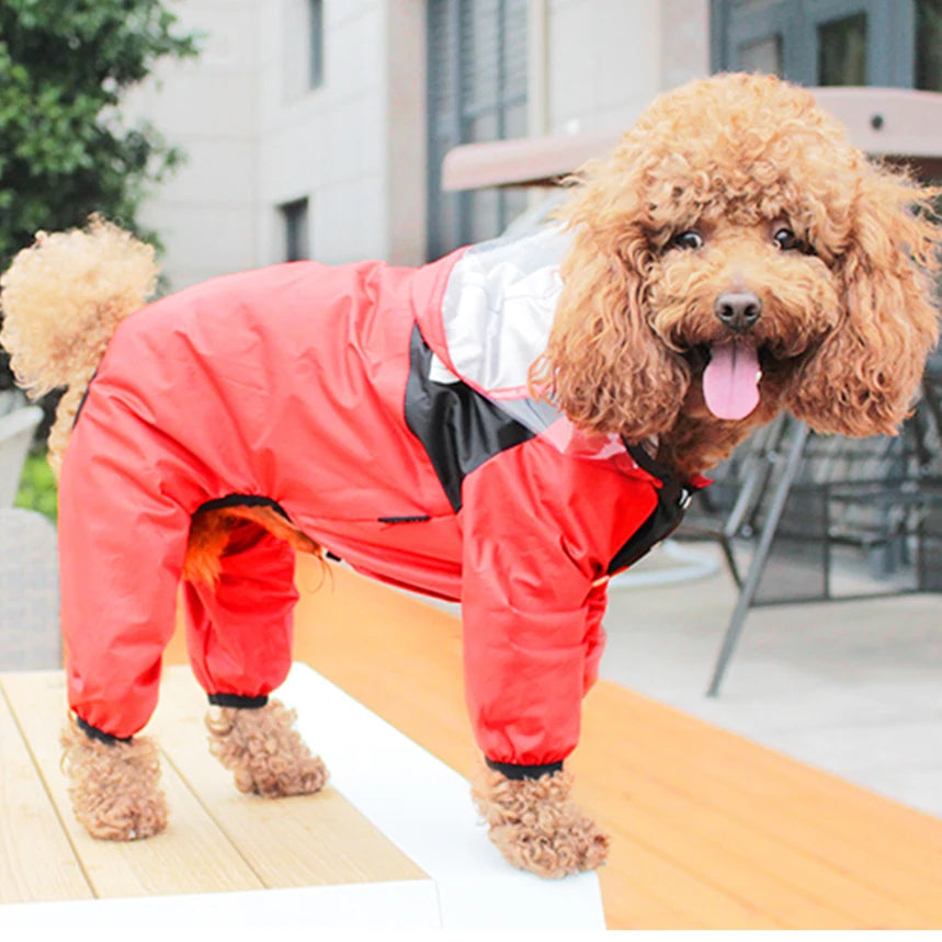 Waterproof Pet Dog Raincoat with Transparent Hooded Jumpsuit